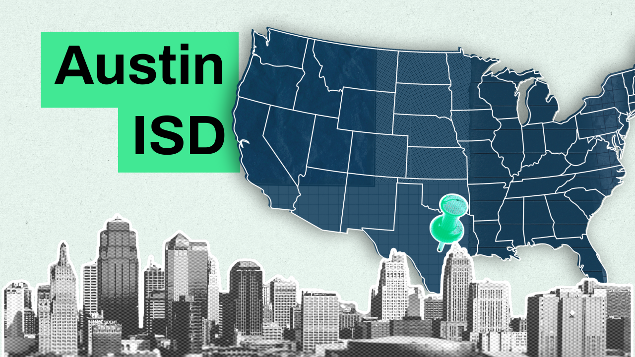 Map of the United States with pin of Austin 