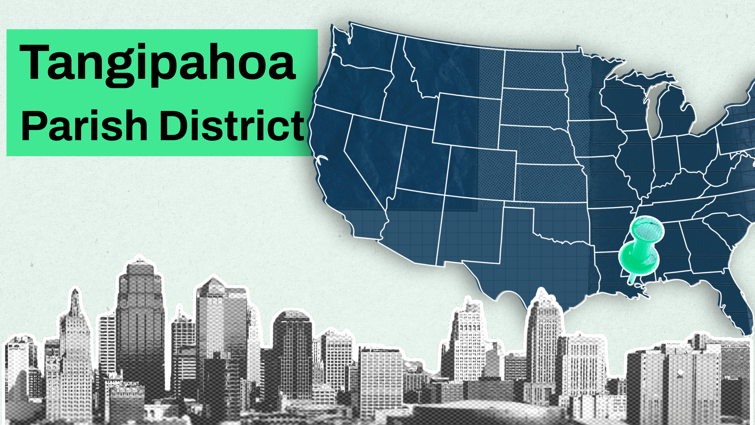 Map of the united states with a pin in Tangipahoa Parish School District 